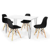 Conjunto Mesa de Jantar Hairpin 130x80 Branca com 4 Cadeiras Eames Eiffel - Preto
