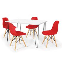 Conjunto Mesa de Jantar Hairpin 130x80 Branca com 4 Cadeiras Eames Eiffel - Vermelho