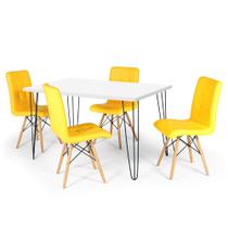 Conjunto Mesa de Jantar Hairpin 130x80 Branca com 4 Cadeiras Eiffel Gomos - Amarelo - Magazine Decor
