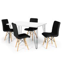 Conjunto Mesa de Jantar Hairpin 130x80 Branca com 4 Cadeiras Eiffel Gomos - Preto