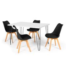 Conjunto Mesa de Jantar Hairpin 130x80 Branca com 4 Cadeiras Eiffel Leda - Preto