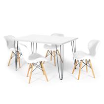 Conjunto Mesa de Jantar Hairpin 130x80 Branca com 4 Cadeiras Eiffel Slim - Branco