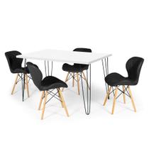Conjunto Mesa de Jantar Hairpin 130x80 Branca com 4 Cadeiras Eiffel Slim - Preto Conjunto Mesa de Jantar Hairpin 130x80 Branca com 4 Cadeiras Eiffel Slim - Preto