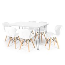 Conjunto Mesa de Jantar Hairpin 130x80 Branca com 6 Cadeiras Eiffel Slim - Branco Conjunto Mesa de Jantar Hairpin 130x80 Branca com 6 Cadeiras Eiffel Slim - Branco