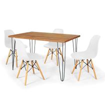 Conjunto Mesa de Jantar Hairpin 130x80 Natural com 4 Cadeiras Eames Eiffel - Branco