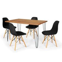Conjunto Mesa De Jantar Hairpin 130x80 Natural Com 4 Cadeiras Eames Eiffel - Preto Conjunto Mesa De Jantar Hairpin 130x80 Natural Com 4 Cadeiras Eames Eiffel - Preto