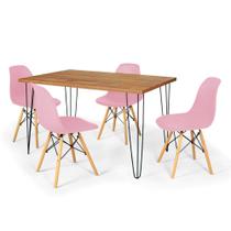 Conjunto Mesa de Jantar Hairpin 130x80 Natural com 4 Cadeiras Eames Eiffel - Rosa