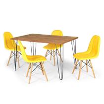 Conjunto Mesa de Jantar Hairpin 130x80 Natural com 4 Cadeiras Eiffel Botonê - Amarelo