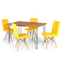 Conjunto Mesa de Jantar Hairpin 130x80 Natural com 4 Cadeiras Eiffel Gomos - Amarelo