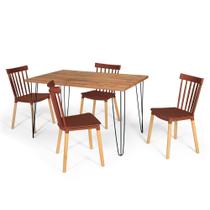 Conjunto Mesa de Jantar Hairpin 130x80 Natural com 4 Cadeiras Eiffel Windsor - Marrom - OpenUp!