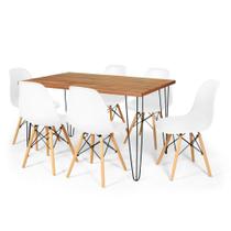 Conjunto Mesa De Jantar Hairpin 130x80 Natural Com 6 Cadeiras Eames Eiffel - Branco Conjunto Mesa De Jantar Hairpin 130x80 Natural Com 6 Cadeiras Eames Eiffel - Branco
