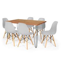 Conjunto Mesa De Jantar Hairpin 130x80 Natural Com 6 Cadeiras Eames Eiffel - Cinza Conjunto Mesa De Jantar Hairpin 130x80 Natural Com 6 Cadeiras Eames Eiffel - Cinza