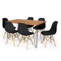 Conjunto Mesa De Jantar Hairpin 130x80 Natural Com 6 Cadeiras Eames Eiffel - Preto Conjunto Mesa De Jantar Hairpin 130x80 Natural Com 6 Cadeiras Eames Eiffel - Preto