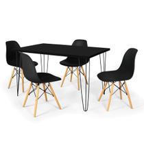 Conjunto Mesa de Jantar Hairpin 130x80 Preta com 4 Cadeiras Eames Eiffel - Preto - OpenUp!