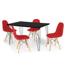 Conjunto Mesa de Jantar Hairpin 130x80 Preta com 4 Cadeiras Eiffel Botonê - Vermelho