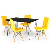 Conjunto Mesa de Jantar Hairpin 130x80 Preta com 4 Cadeiras Eiffel Gomos - Amarelo