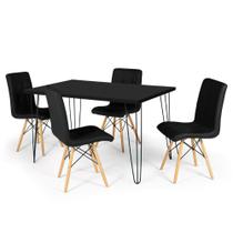 Conjunto Mesa de Jantar Hairpin 130x80 Preta com 4 Cadeiras Eiffel Gomos - Preto