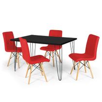 Conjunto Mesa de Jantar Hairpin 130x80 Preta com 4 Cadeiras Eiffel Gomos - Vermelho