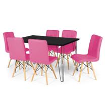 Conjunto Mesa de Jantar Hairpin 130x80 Preta com 6 Cadeiras Eiffel Gomos - Rosa - OpenUp!