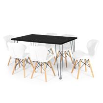 Conjunto Mesa de Jantar Hairpin 130x80 Preta com 6 Cadeiras Eiffel Slim - Branco