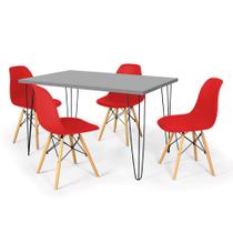 Conjunto Mesa de Jantar Hairpin 130x80 Volpi com 4 Cadeiras Eames Eiffel - Vermelho