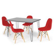 Conjunto Mesa de Jantar Hairpin 130x80 Volpi com 4 Cadeiras Eiffel Botonê - Vermelho