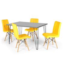 Conjunto Mesa de Jantar Hairpin 130x80 Volpi com 4 Cadeiras Eiffel Gomos - Amarelo