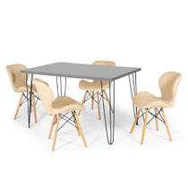 Conjunto Mesa de Jantar Hairpin 130x80 Volpi com 4 Cadeiras Eiffel Slim - Nude Conjunto Mesa de Jantar Hairpin 130x80 Volpi com 4 Cadeiras Eiffel Slim - Nude