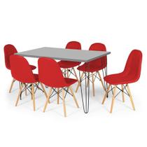 Conjunto Mesa de Jantar Hairpin 130x80 Volpi com 6 Cadeiras Eiffel Botonê - Vermelho