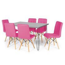 Conjunto Mesa de Jantar Hairpin 130x80 Volpi com 6 Cadeiras Eiffel Gomos - Rosa - OpenUp!