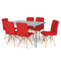 Conjunto Mesa de Jantar Hairpin 130x80 Volpi com 6 Cadeiras Eiffel Gomos - Vermelho