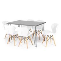 Conjunto Mesa de Jantar Hairpin 130x80 Volpi com 6 Cadeiras Eiffel Slim - Branco