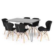 Conjunto Mesa de Jantar Hairpin 130x80 Volpi com 6 Cadeiras Eiffel Slim - Preto Conjunto Mesa de Jantar Hairpin 130x80 Volpi com 6 Cadeiras Eiffel Slim - Preto