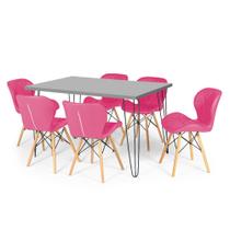 Conjunto Mesa de Jantar Hairpin 130x80 Volpi com 6 Cadeiras Eiffel Slim - Rosa