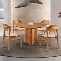Conjunto Mesa de Jantar Helena Tampo Organico Laminado 4 Cadeiras Celeste Gold Marrom/Off White/Imbuia