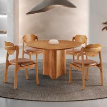 Conjunto Mesa de Jantar Helena Tampo Organico Laminado 4 Cadeiras Celeste Gold Marrom/Star Puce/Imbuia