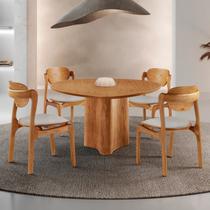 Conjunto Mesa de Jantar Helena Tampo Organico Laminado 4 Cadeiras Celeste Gold Natural Quartzo/Imbuia Marrom