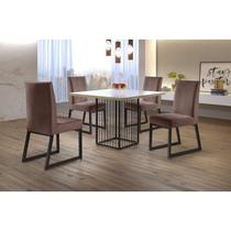 Conjunto Mesa de Jantar Hera 4 Cadeiras Estofadas Pés Metálicos Apolo Mais Decor