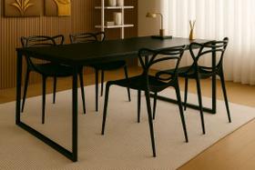 Conjunto Mesa de Jantar Industrial 120x80cm com 4 Cadeiras Allegra Pretas Tampo Preto e Pés Metálicos
