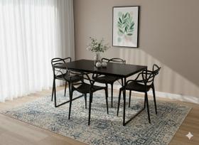 Conjunto Mesa de Jantar Industrial 120x80cm com 4 Cadeiras Allegra Pretas Tampo Preto e Pés Metálicos