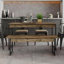 Conjunto Mesa de Jantar Industrial com 1 Banco - Carvalho Dark/Preto