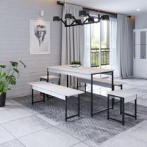 Conjunto Mesa de Jantar Industrial com 2 Bancos/2 Banquetas - Branco/Preto