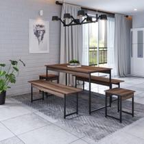 Conjunto Mesa de Jantar Industrial com 2 Bancos/2 Banquetas - Nogal/Preto