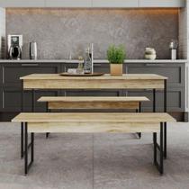 Conjunto Mesa de Jantar Industrial com 2 Bancos - Carvalho/Preto