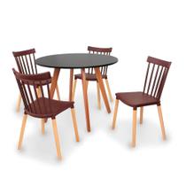 Conjunto Mesa de Jantar Inês 100cm Preta com 4 Cadeiras Windsor - Marrom