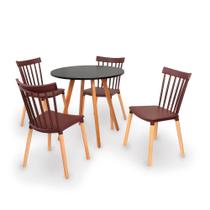 Conjunto Mesa de Jantar Inês 80cm Preta com 4 Cadeiras Windsor - Marrom