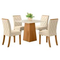 Conjunto Mesa de Jantar Inês Com 4 Cadeiras Vitória H02 Nature/Off White/Linho - Mpozenato