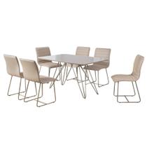 Conjunto Mesa de Jantar Iris Off White 160 x 90 cm 6 Cadeiras Base Metal Champanhe