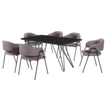 Conjunto Mesa de Jantar Iris Preto 160 x 90 cm 6 Cadeiras Veneza Metal Preto