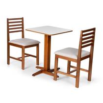 Conjunto Mesa de Jantar Jaque 60cm e 2 Cadeiras Luna Estofadas Madeira Maciça Branco/Bege